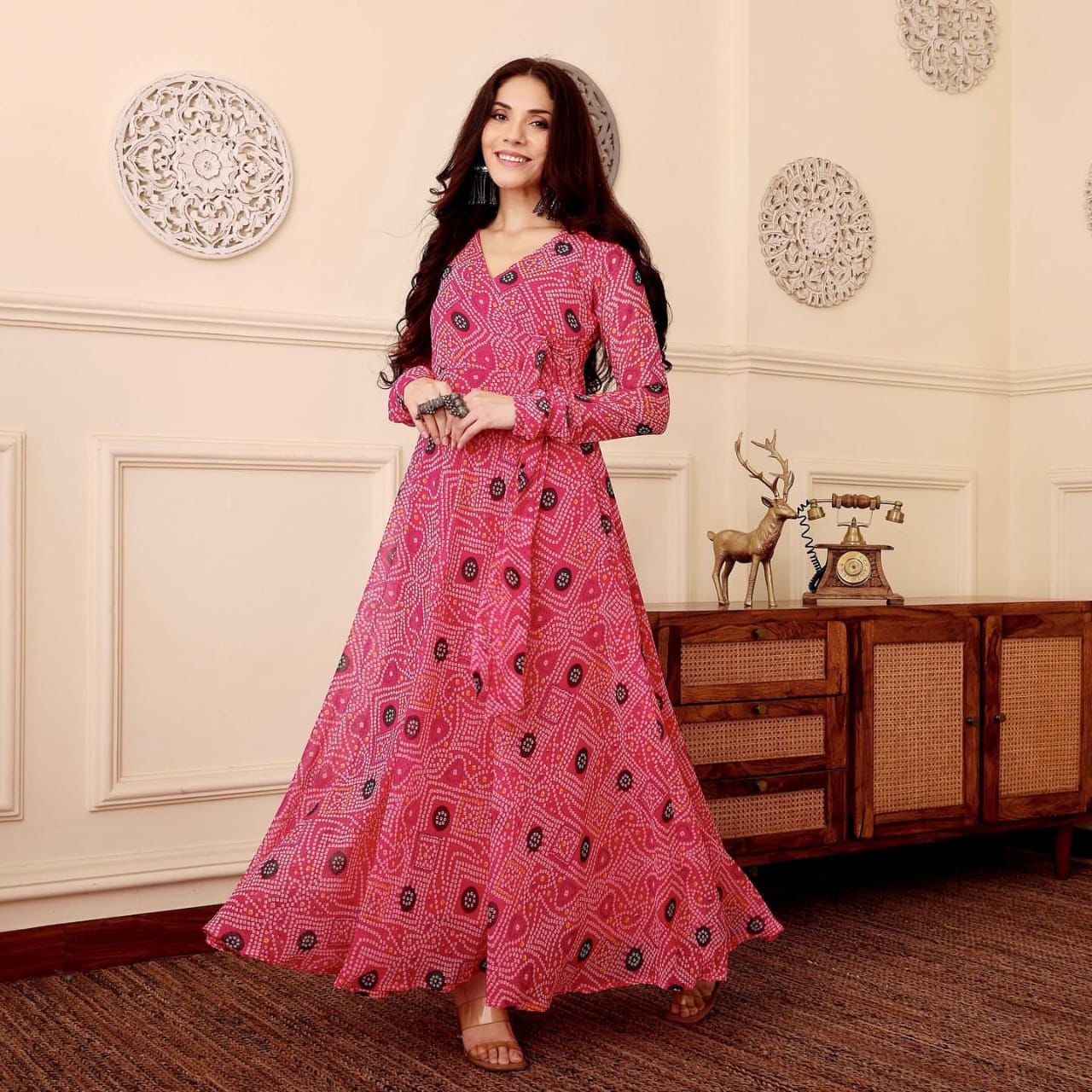 The Jaipuri Pink SKYFABLOOM Flared Dress