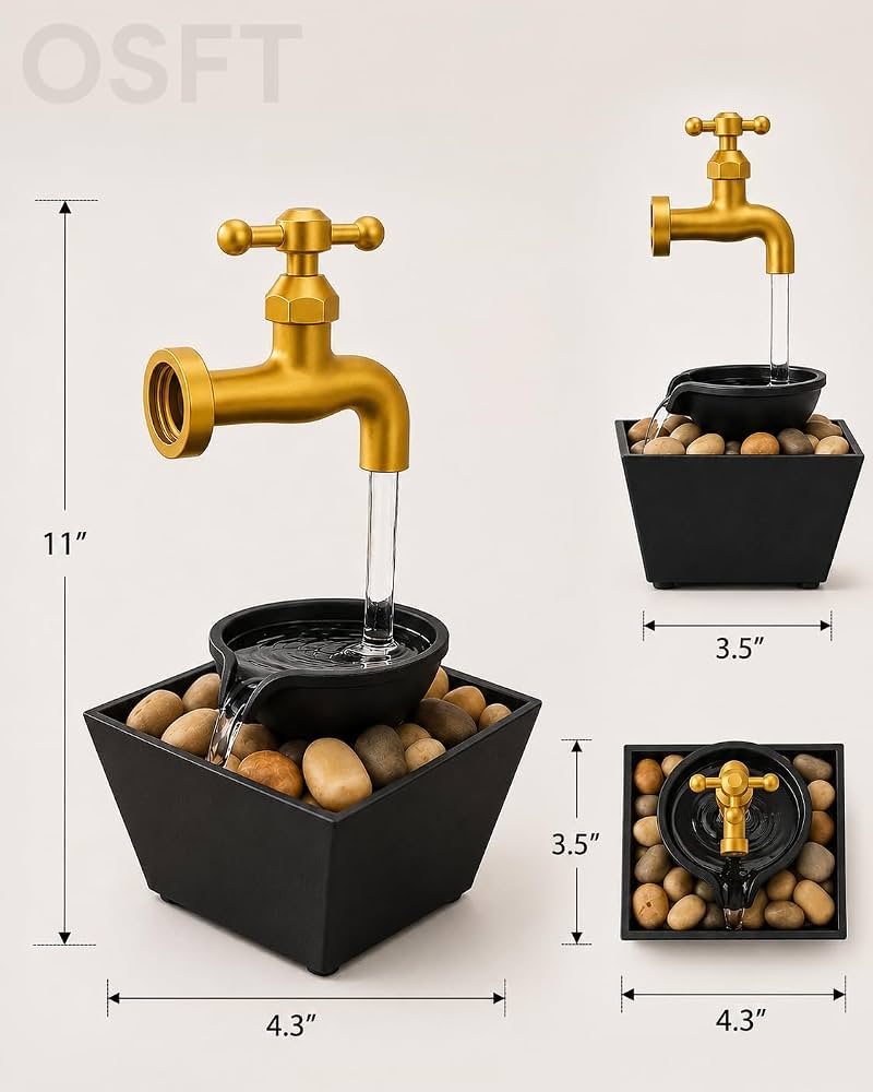 Okasta Floating LED Water Tap Fountain – Magic Illusion Tabletop Waterfall with LED Lights & Decorative Stones | Indoor Home Decor for Bedroom, Office, Living Room | Relaxing Gift