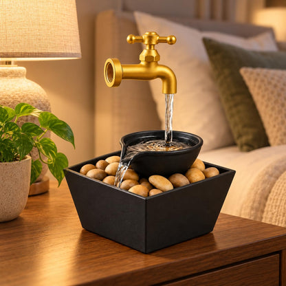 Okasta Floating LED Water Tap Fountain – Magic Illusion Tabletop Waterfall with LED Lights & Decorative Stones | Indoor Home Decor for Bedroom, Office, Living Room | Relaxing Gift
