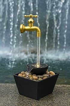 Okasta Floating LED Water Tap Fountain – Magic Illusion Tabletop Waterfall with LED Lights & Decorative Stones | Indoor Home Decor for Bedroom, Office, Living Room | Relaxing Gift