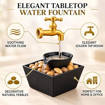 Okasta Floating LED Water Tap Fountain – Magic Illusion Tabletop Waterfall with LED Lights & Decorative Stones | Indoor Home Decor for Bedroom, Office, Living Room | Relaxing Gift