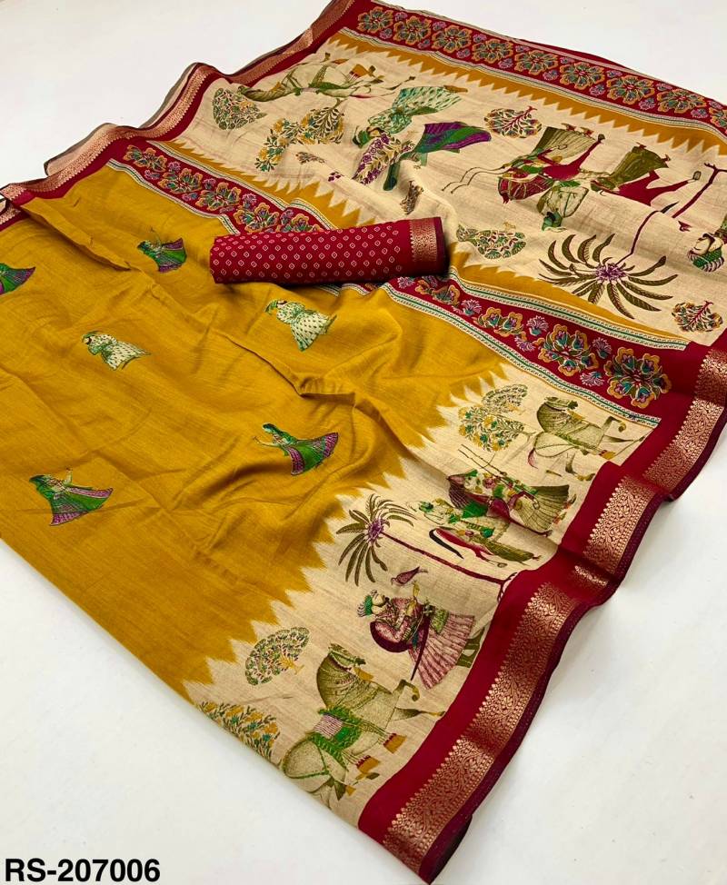 Digital Print Soft Linen Saree with Tassels" (Copy)