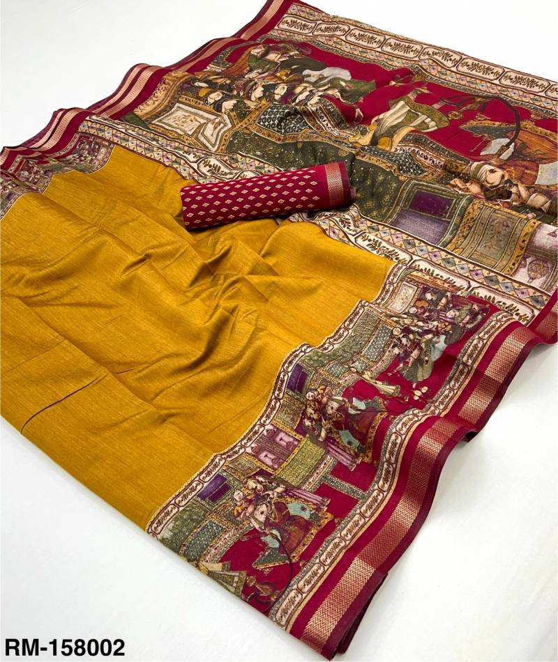 Digital Print Soft Linen Saree with Tassels" (Copy)