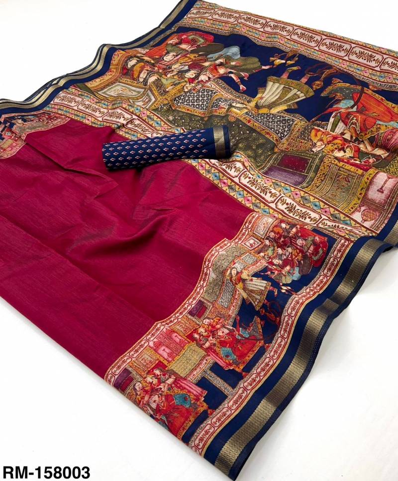 Digital Print Soft Linen Saree with Tassels" (Copy)