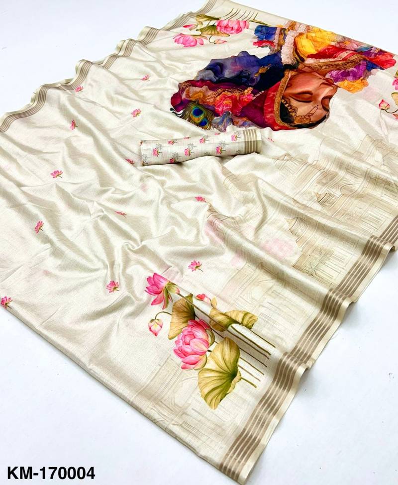 Digital Print Soft Linen Saree with Tassels" (Copy)