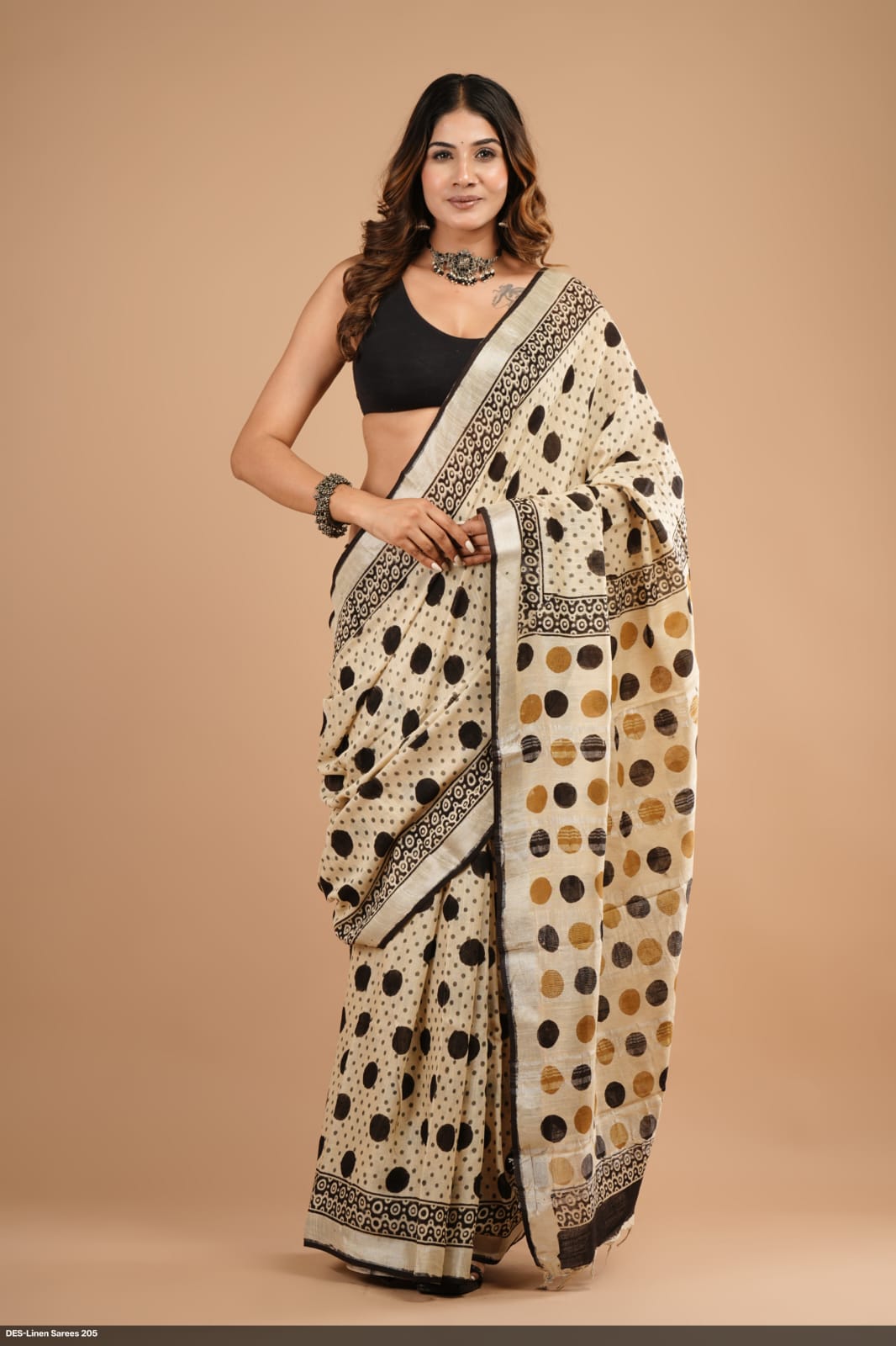 Printed Soft Linen Saree with Tassels"