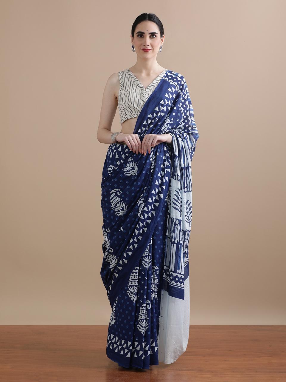 Bagru Block print cotton Mul mul Sarees