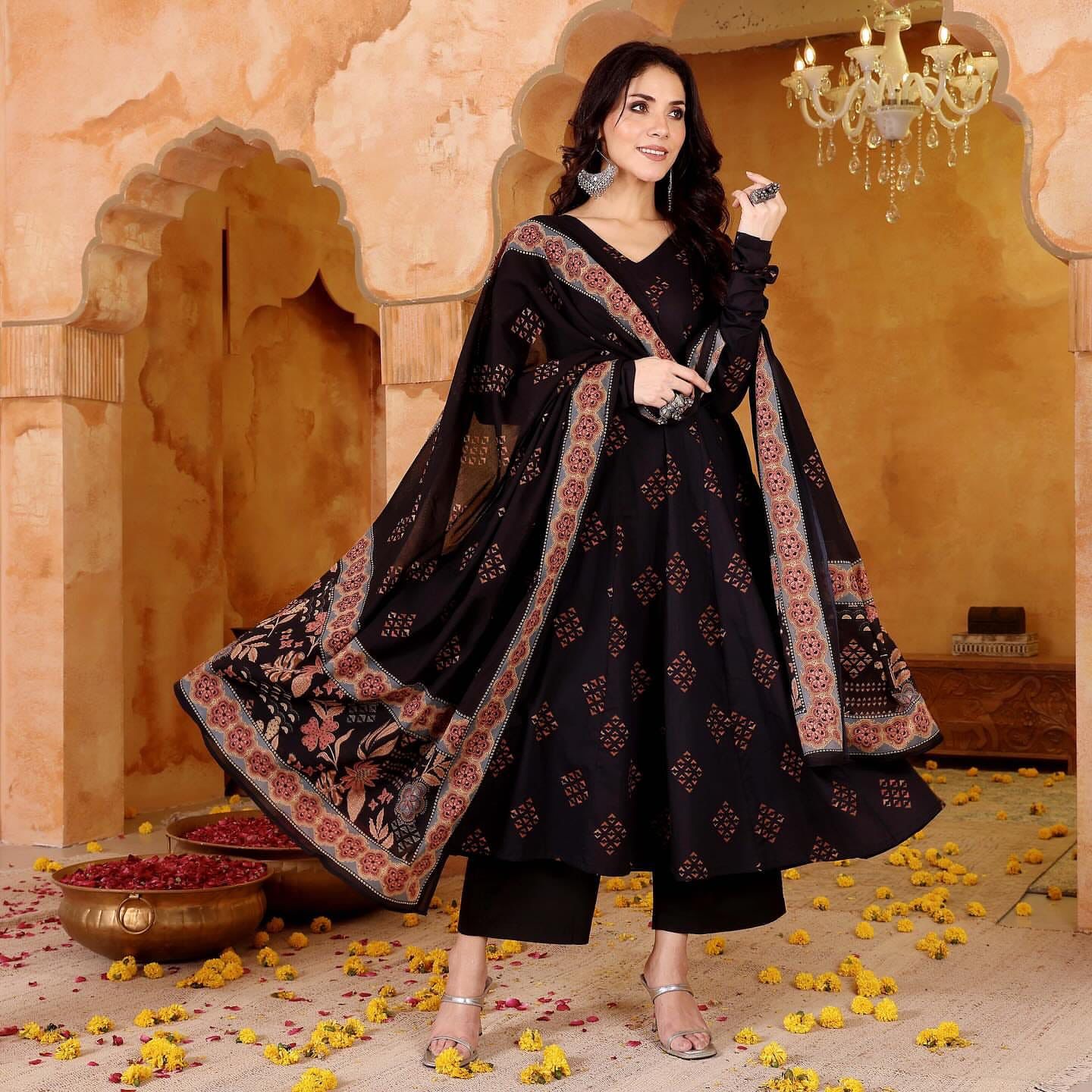 Black Floral Print Anarkali - Your Festive must-Have
