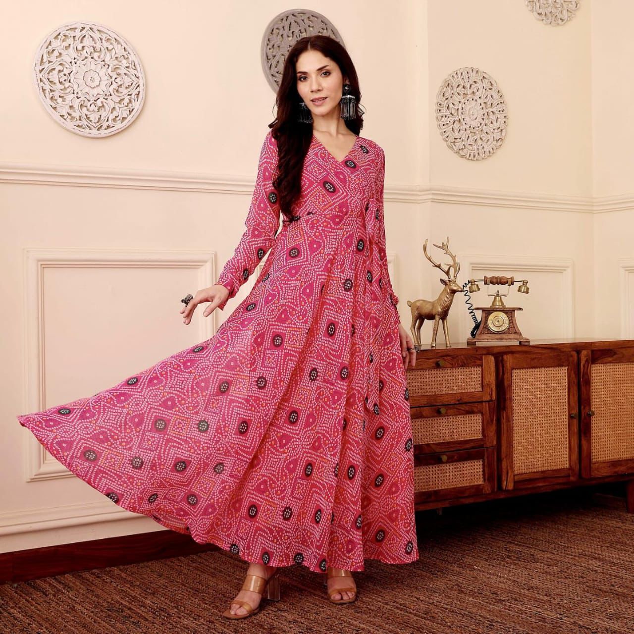 The Jaipuri Pink SKYFABLOOM Flared Dress