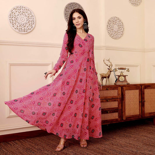 The Jaipuri Pink SKYFABLOOM Flared Dress