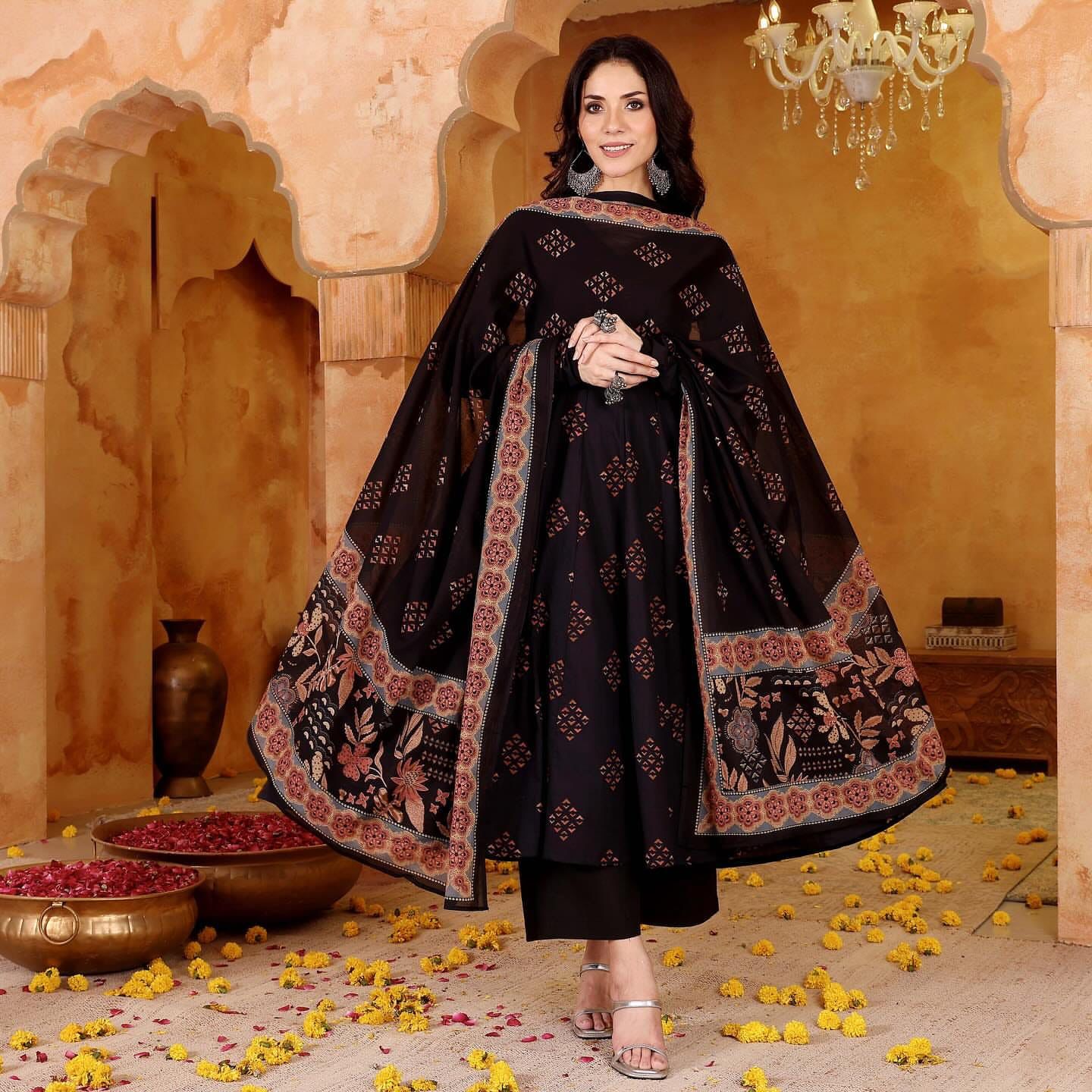 Black Floral Print Anarkali - Your Festive must-Have