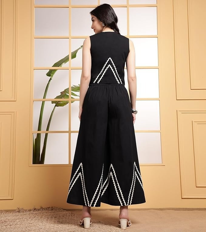 sleeveless jacket style tope with Wide - leg palazzo pants - Co ords set