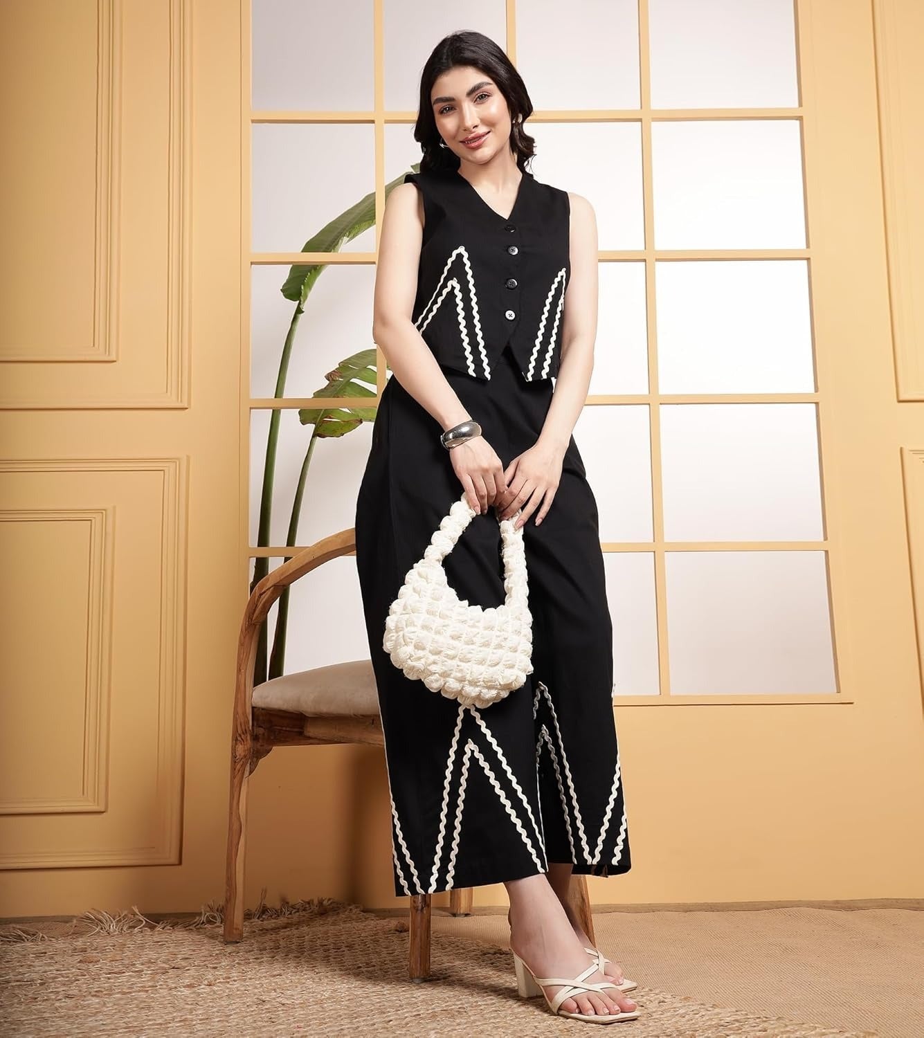 sleeveless jacket style tope with Wide - leg palazzo pants - Co ords set