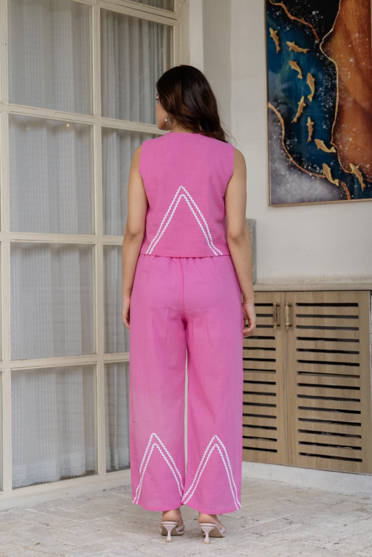 sleeveless jacket style tope with Wide - leg palazzo pants - Co ords set