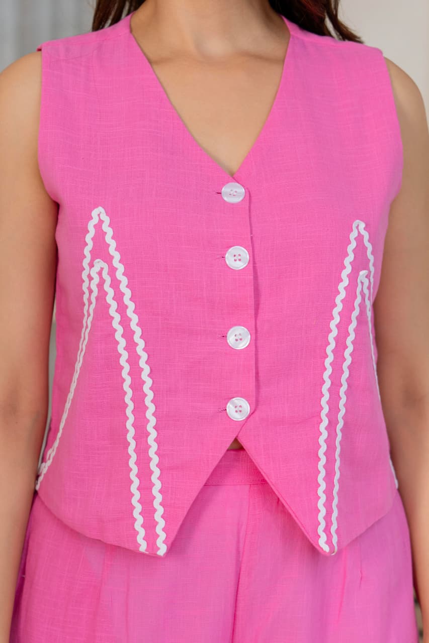 sleeveless jacket style tope with Wide - leg palazzo pants - Co ords set