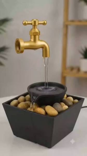 Okasta Floating LED Water Tap Fountain – Magic Illusion Tabletop Waterfall with LED Lights & Decorative Stones | Indoor Home Decor for Bedroom, Office, Living Room | Relaxing Gift